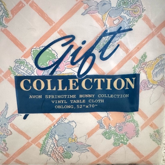 Vintage Avon Springtime Bunny Collection Tablecloth. Oblong 52”x79” Vinyl, New - Picture 3 of 6